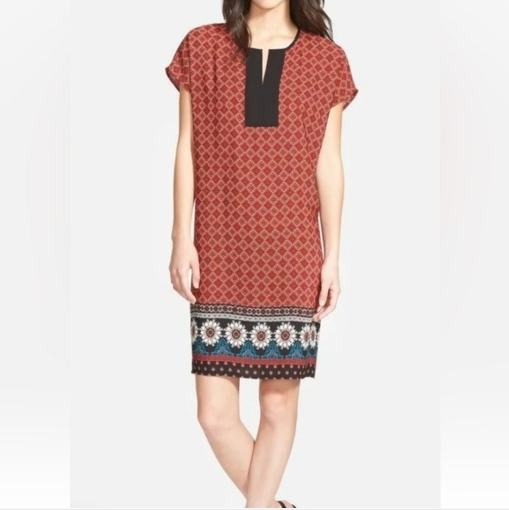 Pleione Red and Black Geometric Shift Dress Size XL Spring Summer Office Brunch